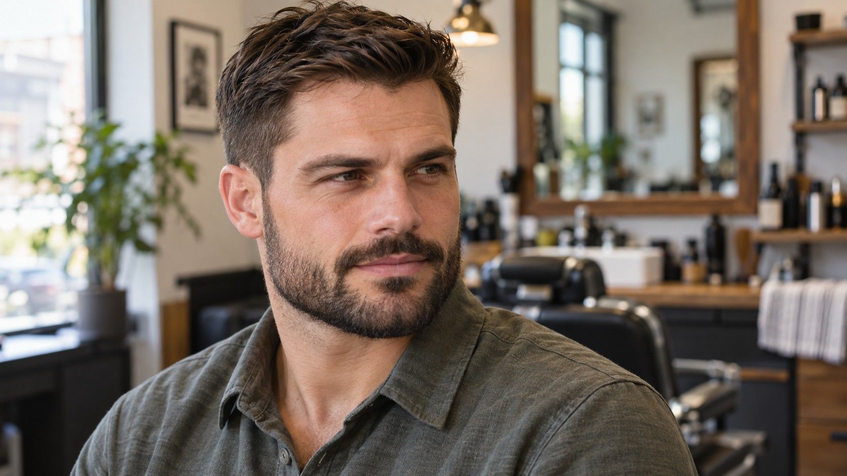 Man with a short rounded beard and defined jawline