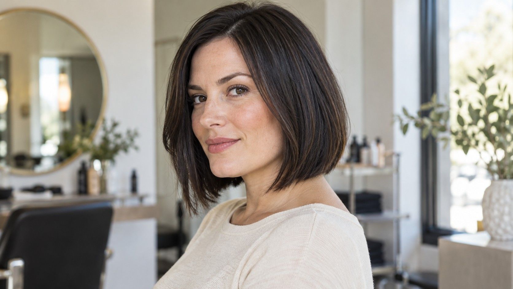 Side view of a softly textured long bob